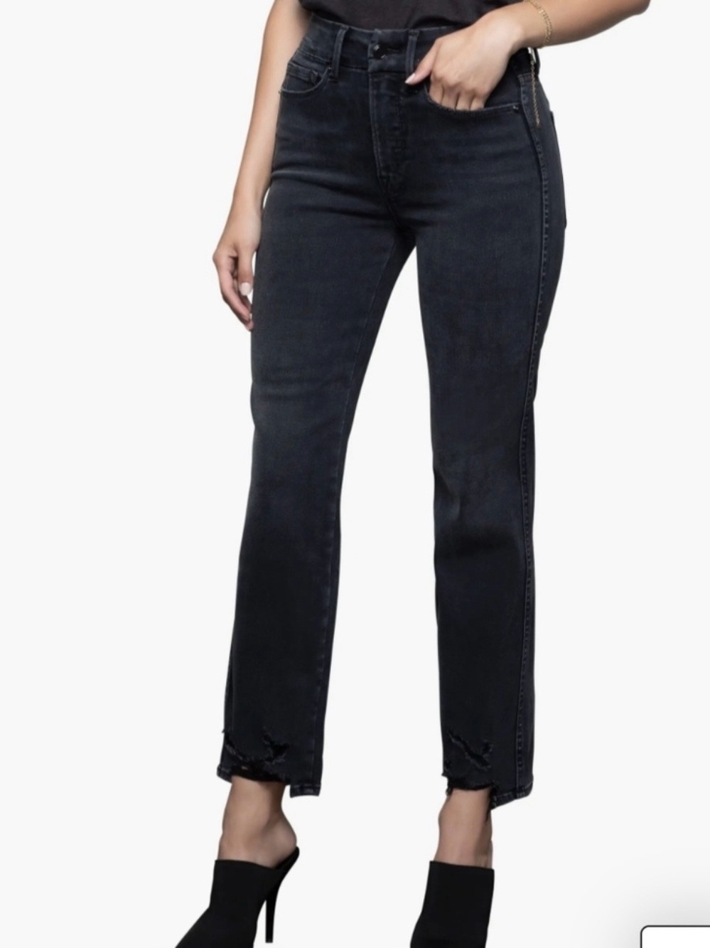 Good American Black60 High-Rise Skinny Jeans Raw Hem Size 6 / 28
